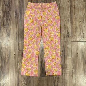 Vintage Lilly Pulitzer Pink Orange Floral Alligator Print Pants Women's 0 Crop